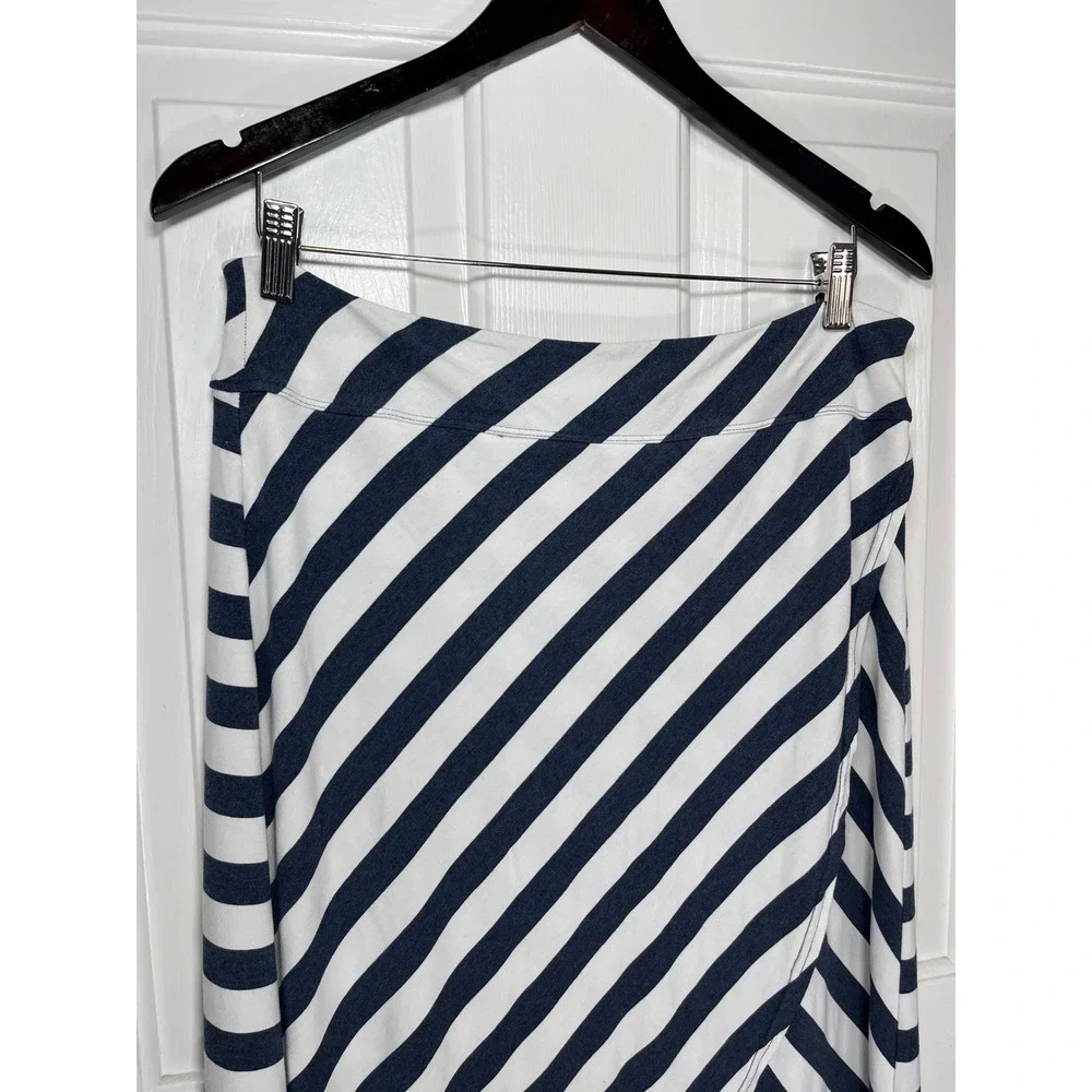 Athleta Skirt Wrap Front Midi L Navy White Striped Tulip Hem Stretch Coastal